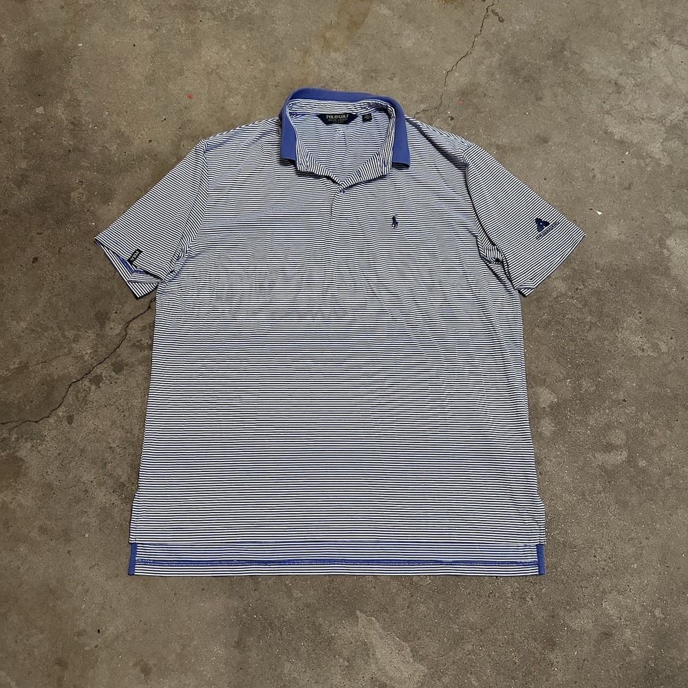 Ralph Lauren Polo Golf Striped Polo Shirt Navy Blue The Boulders Prima Cotton XL